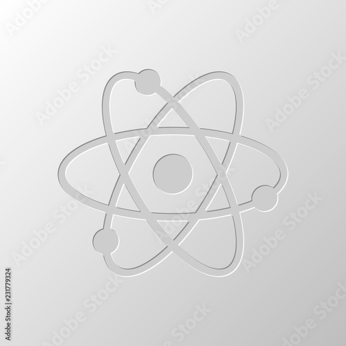 scientific atom symbol, simple icon. Paper design. Cutted symbol