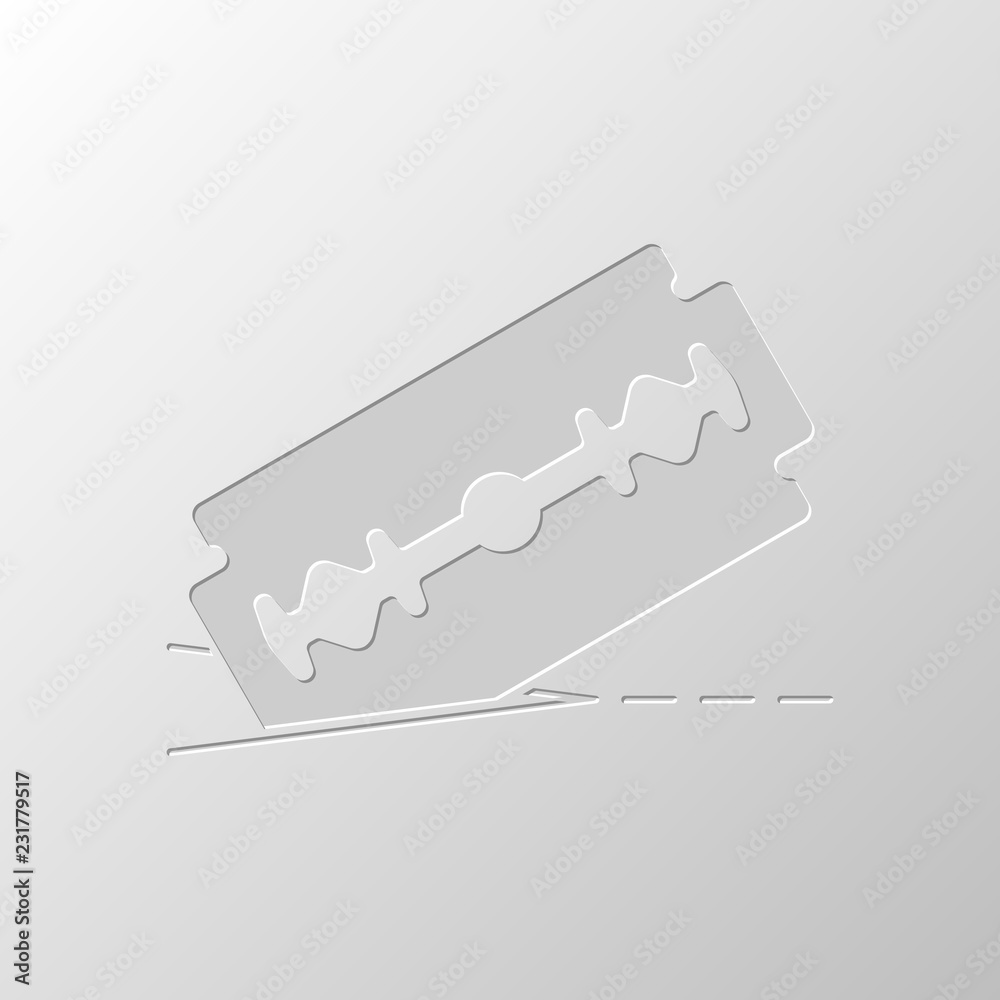 razor blade and cutting line. simple icon. Paper design. Cutted razor blade and cutting line. simple icon. Paper design. Cutted
