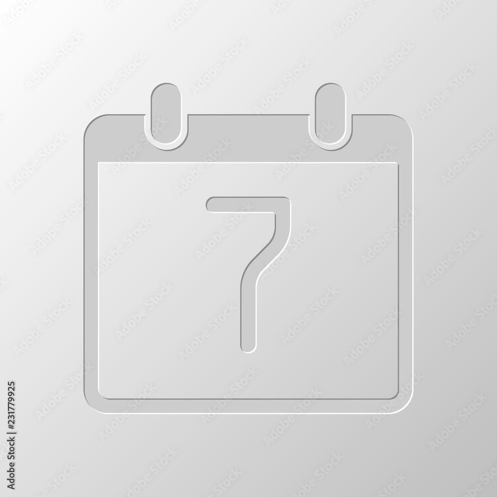 calendar with 7 day, simple icon. Paper design. Cutted symbol. P calendar with 7 day, simple icon. Paper design. Cutted symbol. P