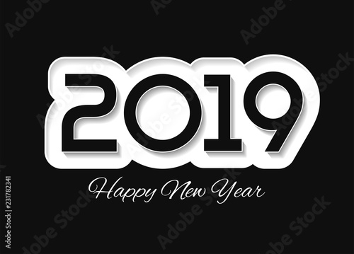 Black and white realistyc 2019 card design. Marble plate or art paper surface. New year invitation classic concept. Vector illustration photo