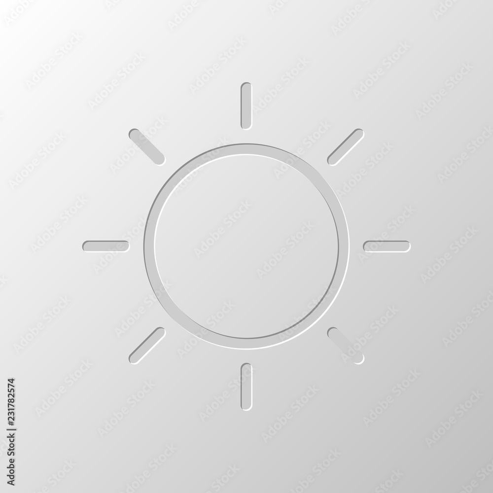Sun icon. Linear, thin outline. Paper design. Cutted symbol. Pit