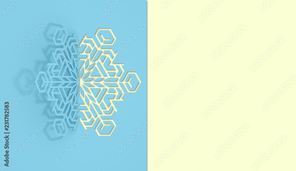 Carved paper snowflake folded in half, bent, casts a beautiful shadow 3d illustration Carved paper snowflake folded in half, bent, casts a beautiful shadow 3d illustration