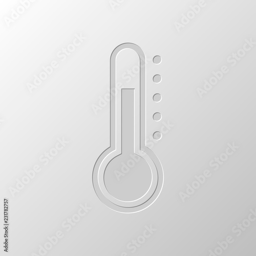 Simple thermometer icon. Paper design. Cutted symbol. Pitted sty