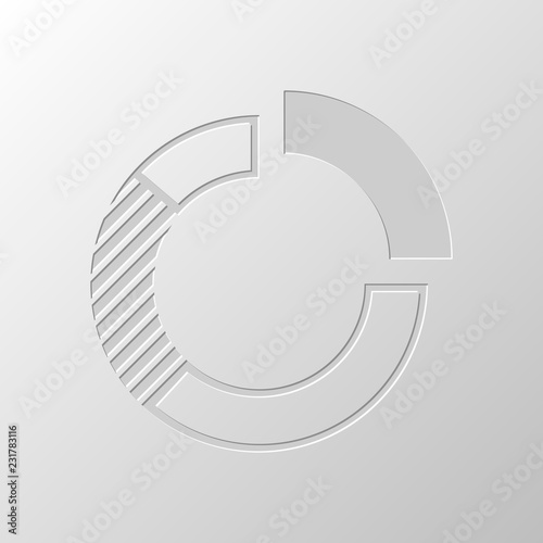Business pie chart icon. Paper design. Cutted symbol. Pitted sty