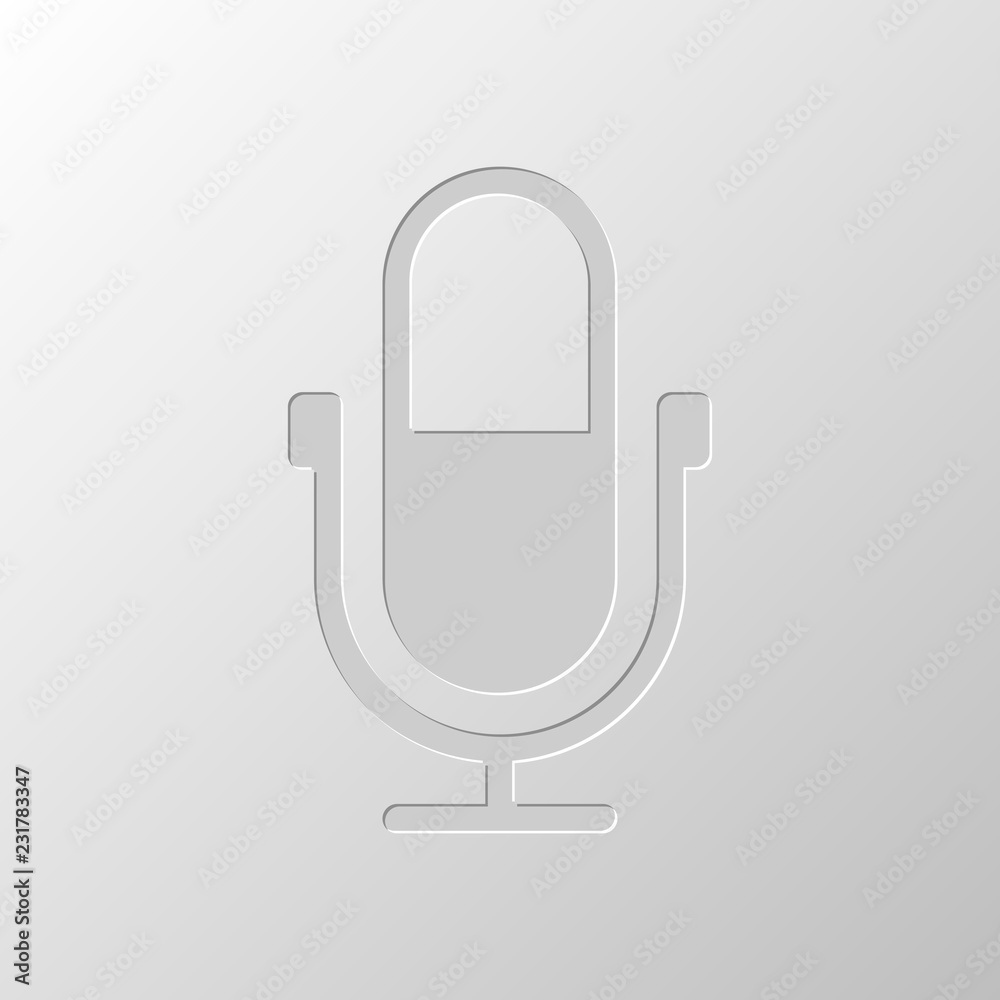 Simple microphone icon. Paper design. Cutted symbol. Pitted styl Simple microphone icon. Paper design. Cutted symbol. Pitted styl