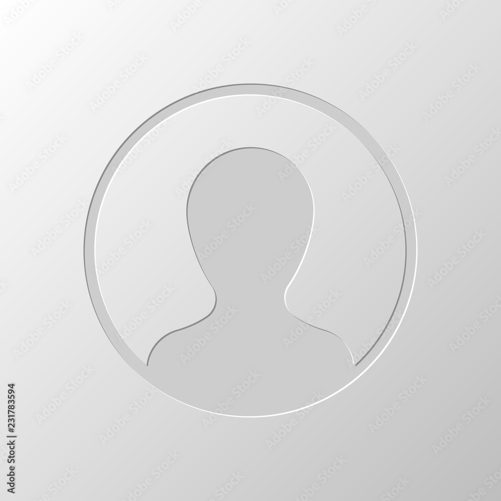 Profile, person in circle. Paper design. Cutted symbol. Pitted s Profile, person in circle. Paper design. Cutted symbol. Pitted s