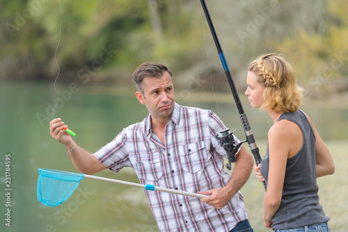 Fotografie young couple unlucky fishing