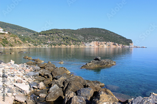 Skopelos town bay beach hill landscape photo