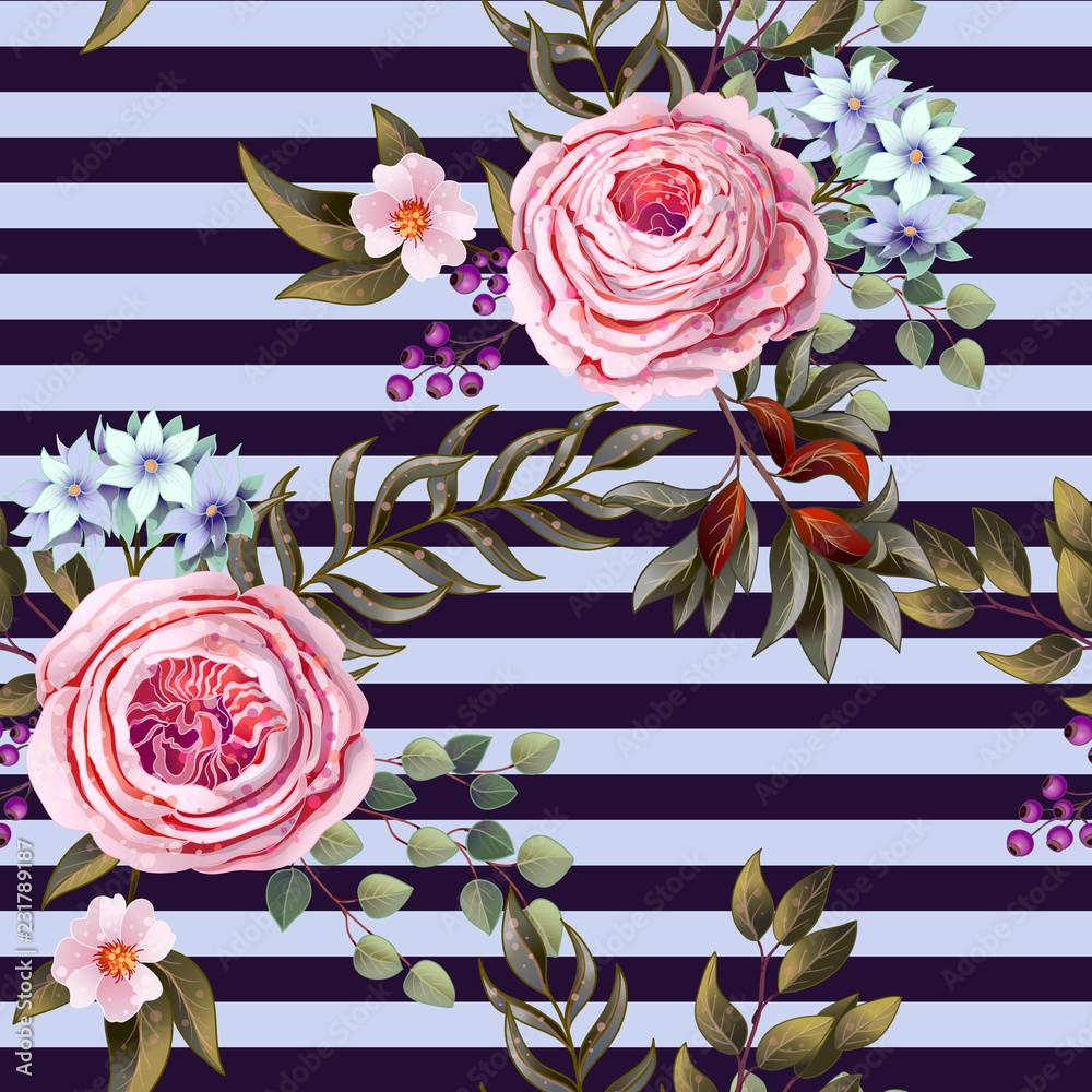 Graphic striped pattern with delicate flowers