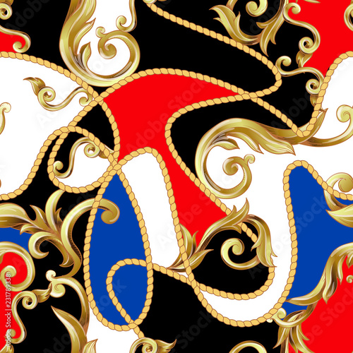 Seamless pattern  with golden baroque elements. Vector illustration.