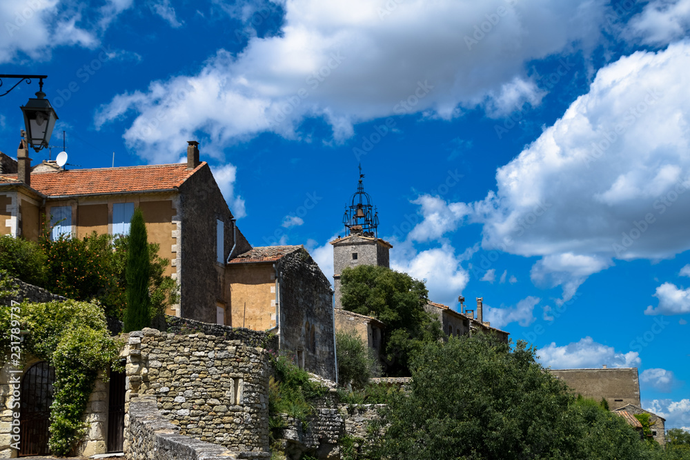 Panorama view of the hilltop medieval village of Menerbes in the Luberon region of Provence, France
