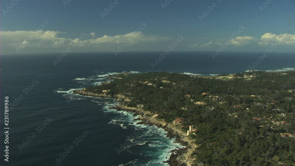 Aerial Sunset Point Monterey coastline Pacific Ocean USA