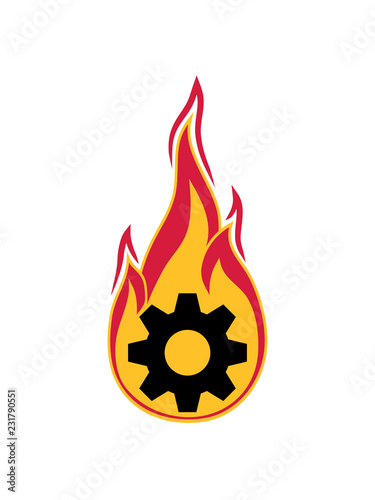 feuer flammen heiß brennen fackel ingenieur zahnrad mechaniker arbeiten rad rund design logo photo