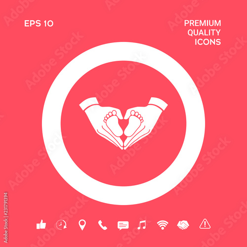 Hands holding baby - protection symbol. Heart shape made with hands. Graphic elements for your design