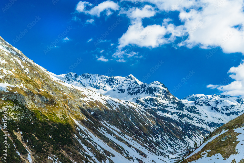 Alps mountains covered with snow and ice, Fluelapass, Davos,  Gr