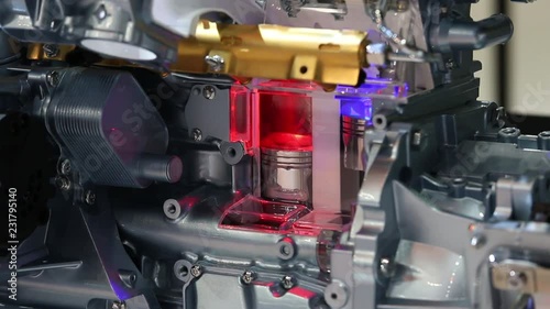 Engine pistons, close up view of working engine