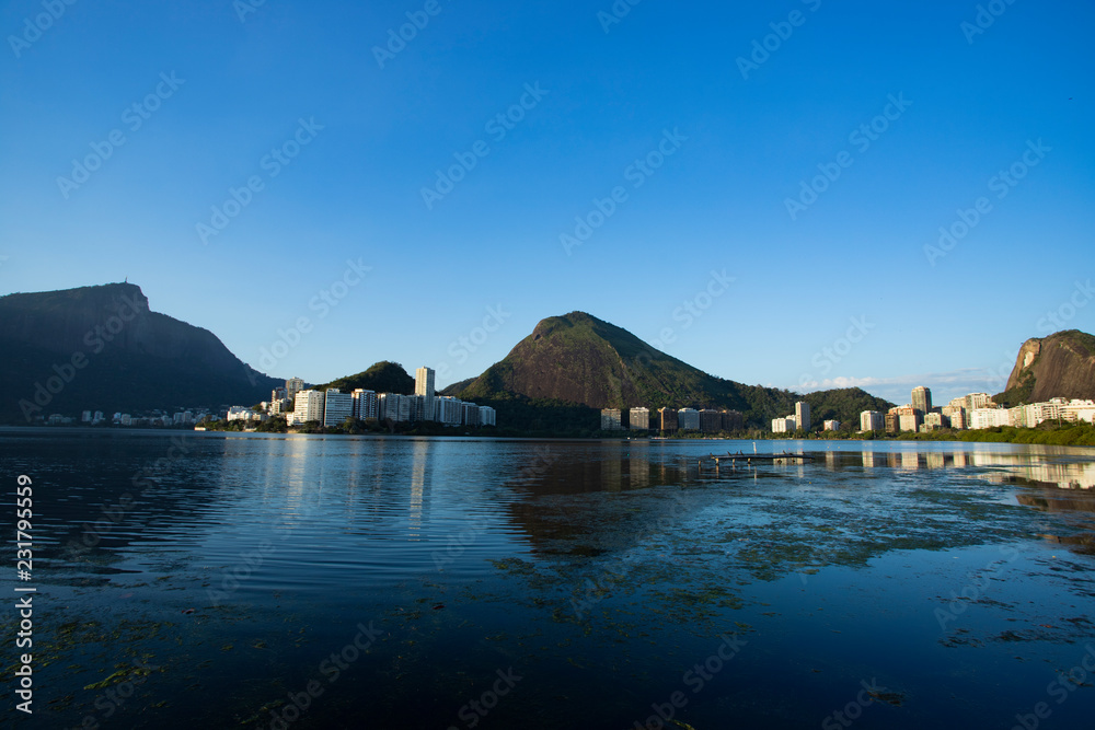 City of Rio de Janeiro, District of Ipanema with the lagoon Rodrigo de Freitas. Brazil South America. 