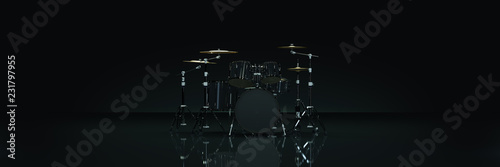 Tableau sur toile Drum kit in dark background. 3d rendering