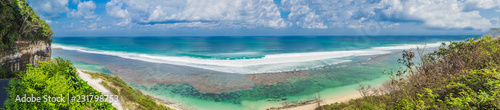 Large panorama, Banner, long format Beautiful Melasti Beach with turquoise water, Bali Island Indonesia