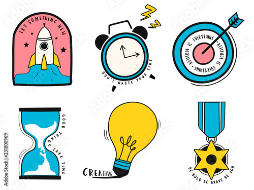 Hand drawn set of idea and business symbols illustration