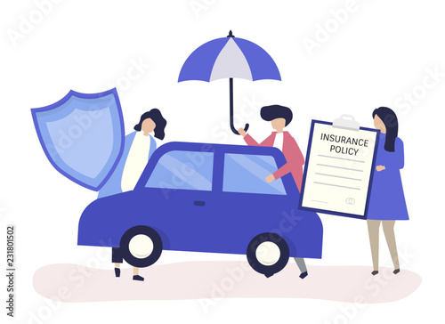 People with icons related to car insurance