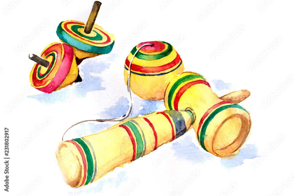 日本の玩具 けん玉とコマ Stock イラスト Adobe Stock