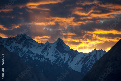 Sunset of karakoram mountains.
