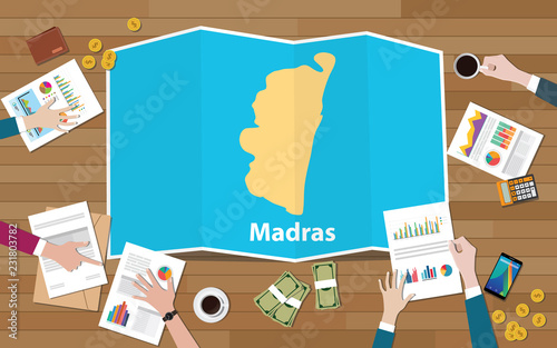 madras chennai india city region economy growth with team discuss on fold maps view from top