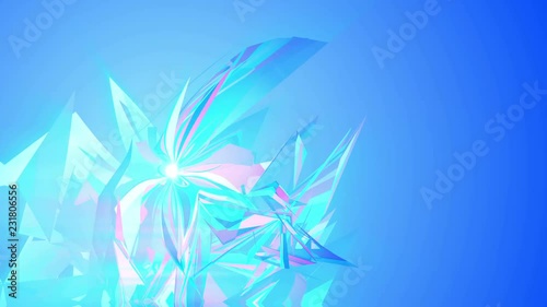 An opt art 3d rendering of shimmering see-through triangles spinning around like diamond crystals in the celeste background. They create the mood of luxury in seamless loop. photo