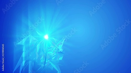 An optical art 3d rendering of glittering crystaline triangles rotating around like precious diamonds in the light blue background. They look luxurious in seamless loop. photo