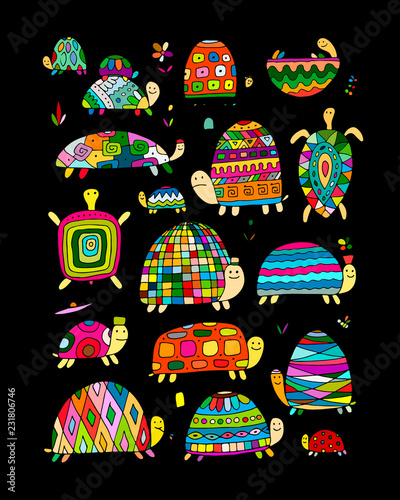 Funny turtles collection, sketch for your design