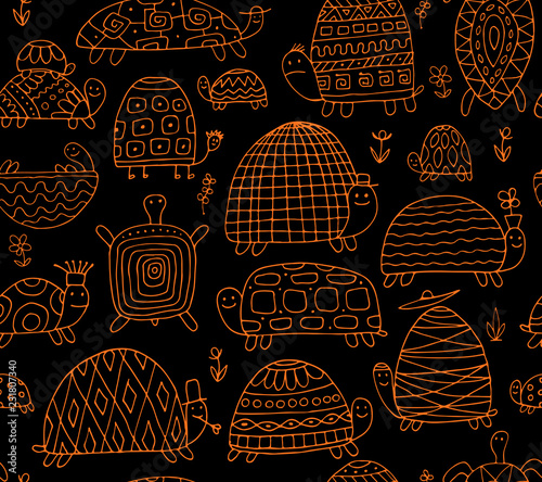 Funny turtles collection, seamless pattern for your design