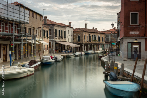 View on rio del vetrai in Murano at sunset long exposure