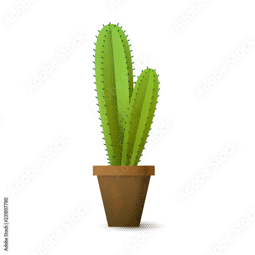 Cactus with prickles in a flowerpot. House plant. Vector illustration