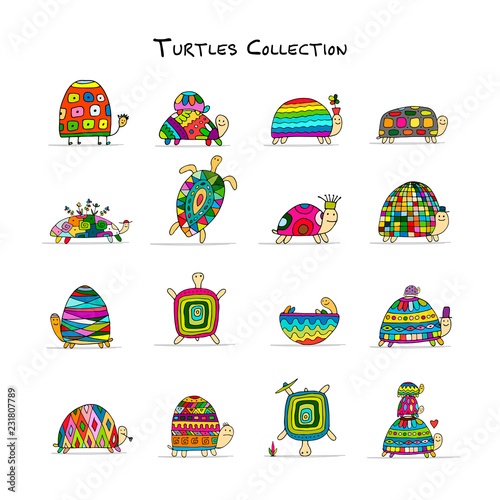 Funny turtles set, sketch for your design