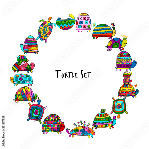 Funny turtles set, sketch for your design