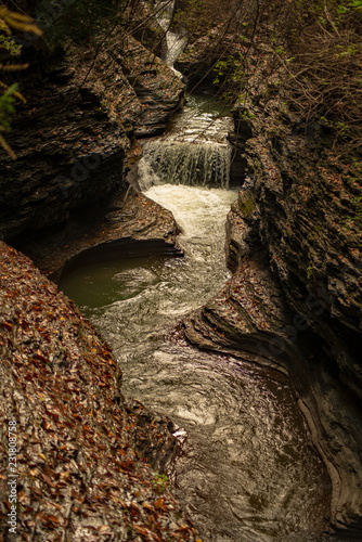 Waterfall cascading over the rocks in Watkins Glen state park