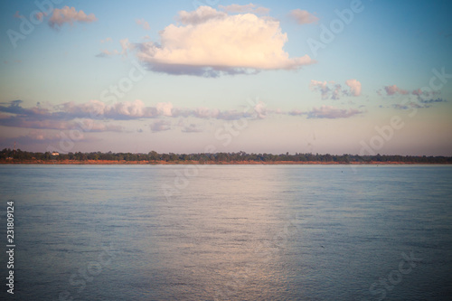 Blue river with sky as landscape natural background.