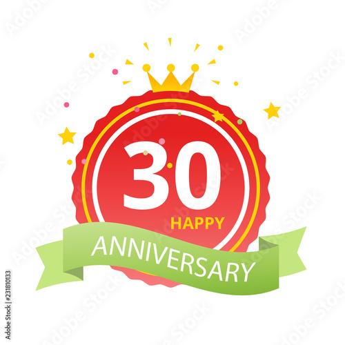 30 years anniversary linked logotype with red color isolated on white background for company celebration event. Vector temlate