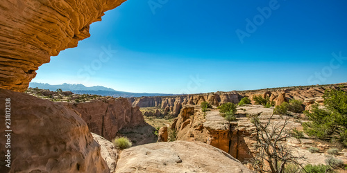 Canyons and cliffs in Moab Utah on a sunny day photo