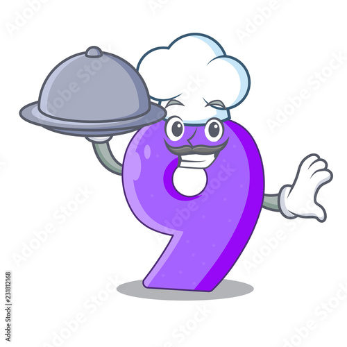Chef with food number Nine balloon font shaped charcter