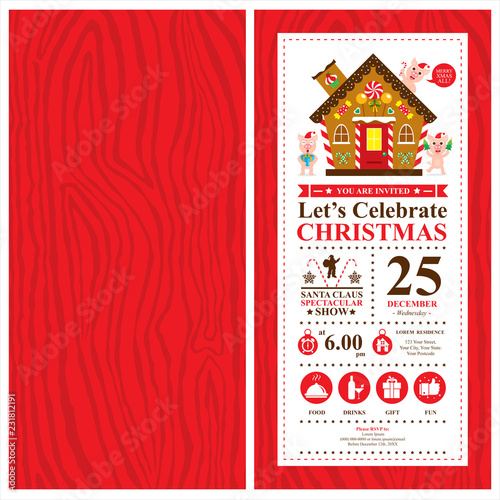 Christmas Card Invitation template with cute pigs