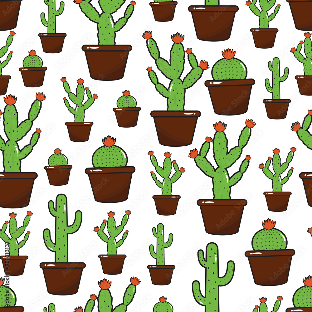 Fototapeta premium Cacti Cactus Plant Seamless Pattern Background Wrap Design