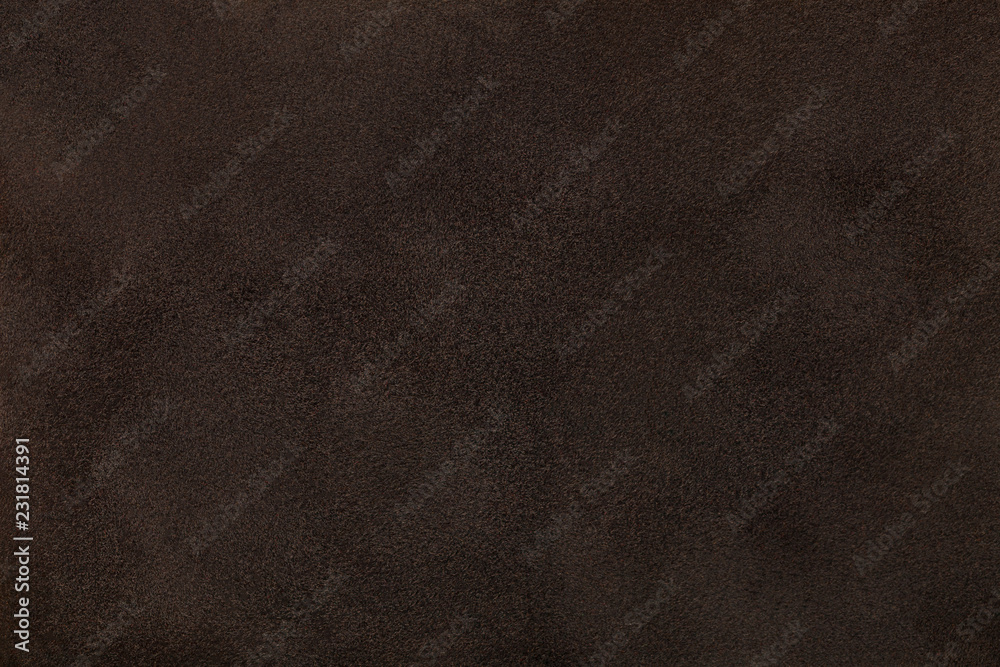 Dark brown matt suede fabric closeup. Velvet texture. - obrazy, fototapety, plakaty 