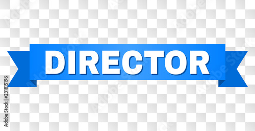 DIRECTOR text on a ribbon. Designed with white caption and blue stripe. Vector banner with DIRECTOR tag on a transparent background.