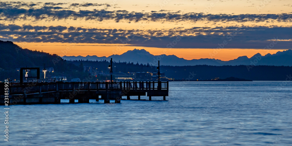 Golden sunset at the Tacoma bay in Washington