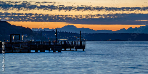 Golden sunset at the Tacoma bay in Washington