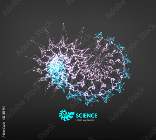 3d connection structure. Futuristic technology style. Low-poly element for design. Vector illustration for science, chemistry or education.
