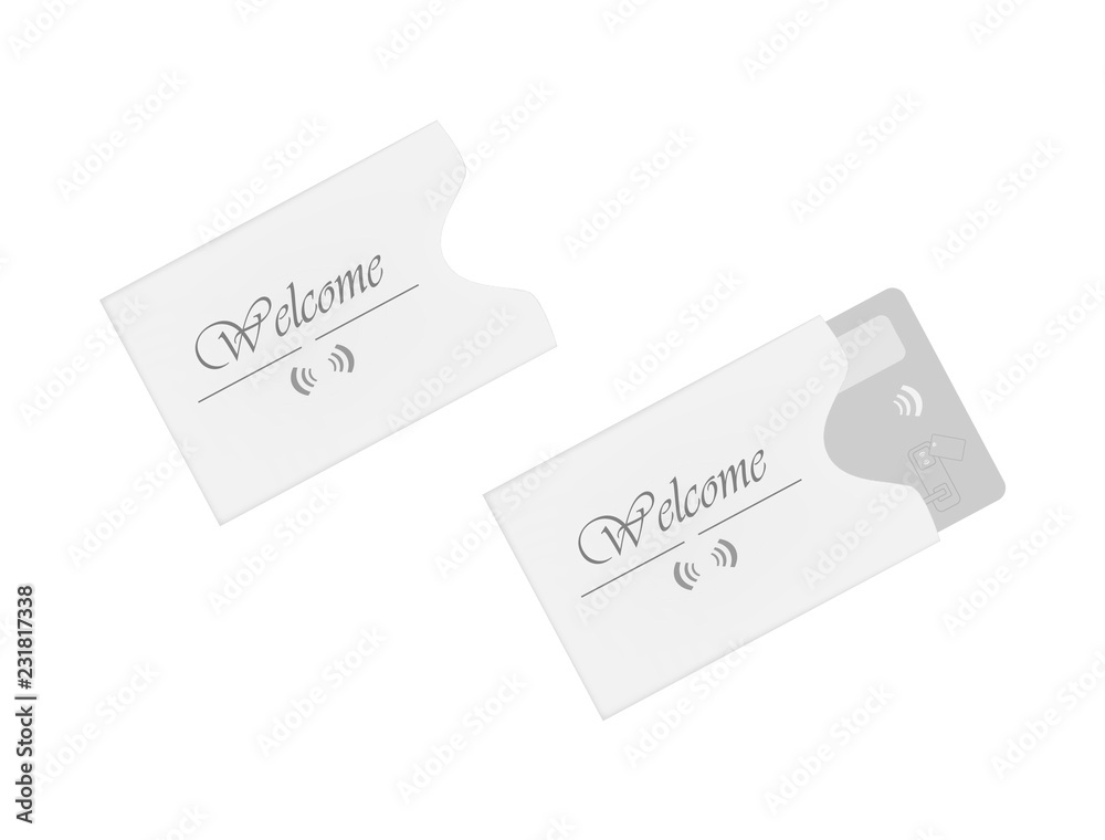 Hotel RFID key card sleeve holder isolated on white, vector template Hotel RFID key card sleeve holder isolated on white, vector template