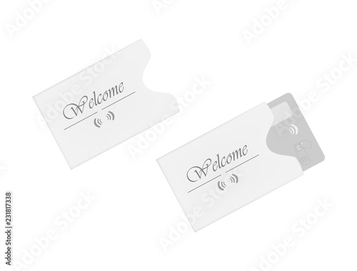 Hotel RFID key card sleeve holder isolated on white, vector template